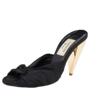 Lanvin Black Satin Knot Slide Sandals Size 37.5