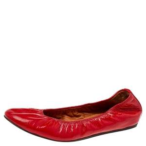 Pre Owned Lanvin Red Patent Leather Ballet Flats Size 38