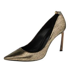 Pre Owned Lanvin Metallic Gold Textured Leather Pointed Toe Pumps Size 38.5