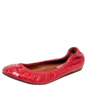 Lanvin Red Python Leather Scrunch Ballet Flats Size 36