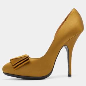 Pre Owned Lanvin Olive Green Satin Bow Detail Platform D'orsay Pumps Size 40