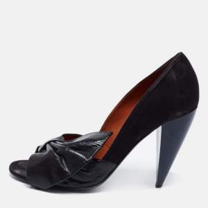 Pre Owned Lanvin Black Leather Knotted Bow Peep Toe Pumps Size 38.5