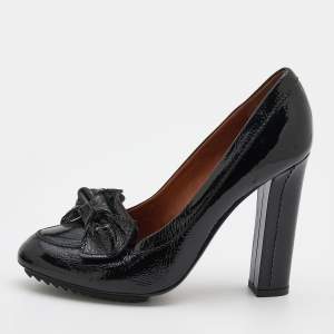 Pre Owned Lanvin Black Patent Leather Bow Detail Pumps Size 39