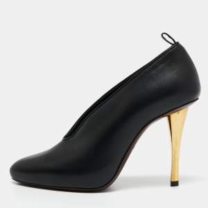 Pre Owned Lanvin Black Leather V Neck Pumps Size 35