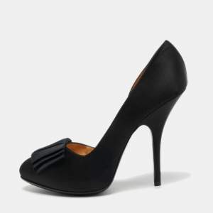 Pre Owned Lanvin Black Satin Bow D'orsay Pumps Size 41