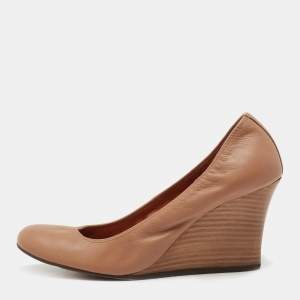 Pre Owned Lanvin Brown Leather Wedge Pumps Size 40