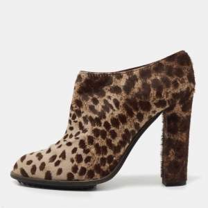 Lanvin Brown/Beige Leopard Print Calf Hair Ankle Booties Size 40.5