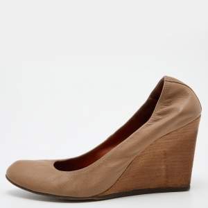 Lanvin Beige Leather Wedge Pumps Size 40