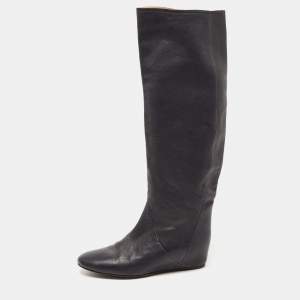 Lanvin Black Leather Knee Length Boots Size 39
