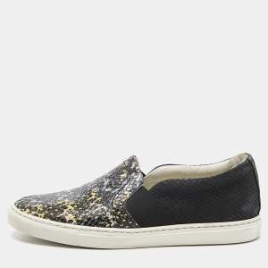 Lanvin Black Embossed Python Leather Slip On Sneakers Size 36