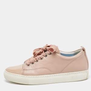 Lanvin Dusty Pink Leather and Patent Cap Toe Low Top Sneakers Size 36