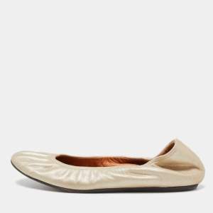 Lanvin Metallic Leather Scrunch Ballet Flats Size 37.5
