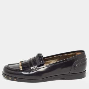 Lanvin Black Leather Fringe Loafers Size 40.5