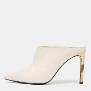 Pre Owned Lanvin Cream Leather Pointed Toe Mules Size 41