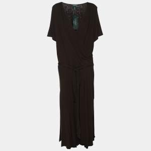 Lauren Ralph Lauren Choco Brown Jersey Belted Midi Dress XXXL