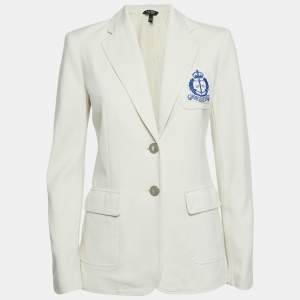 Lauren Ralph Lauren Off White Jersey Badge Applique Jacket XS 