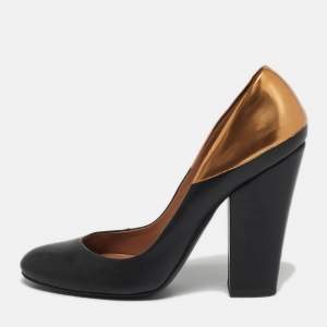 مملوكة مسبقًا Laurence Dacade Size 39 Black/Gold Leather Block Heel Pumps