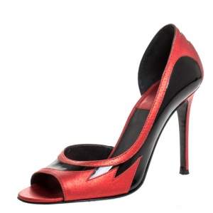 Laurence Dacade Black Patent And Metallic Red Leather D'orsay Peep Toe Pumps Size 37