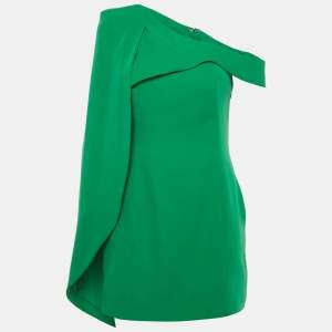 Pre Owned Lavish Alice Green Crepe Asymmetric Mini Dress M