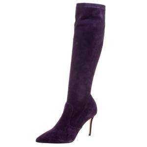 Pre Owned Le Silla Purple Stretch Velour Knee High Pointed Toe Boots Size 40