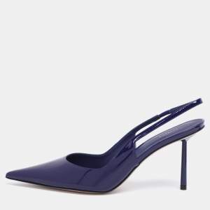 Pre Owned Le Silla Blue Patent Leather Bella Slingback Pumps Size 42