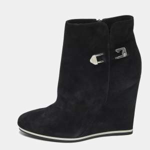 Pre Owned Le Silla Black Suede Wedge Ankle Boots Size 40