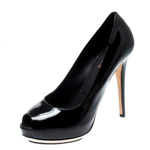 Le Silla Black Patent Leather Peep Toe Platform Pumps Size 38