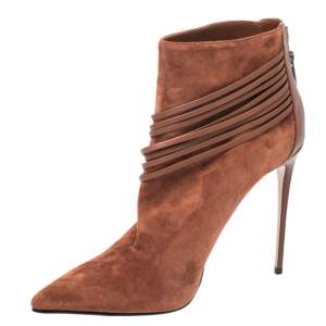 Le Silla Brown Suede Strap Embellished Detail Ankle Booties Size 40