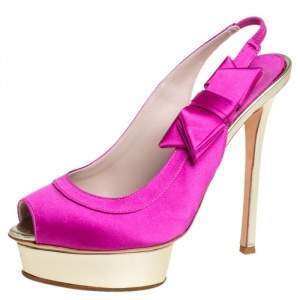 Le Silla Pink Satin Bow Slingback Sandals Size 39