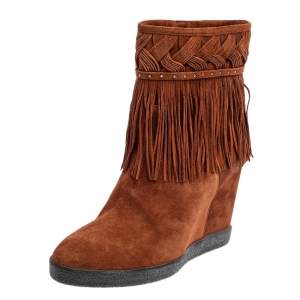 Le Silla Brown Suede Fringe Ankle Boots Size 37.5