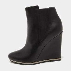 Le Silla Black Leather Wedge Ankle Boots Size 39