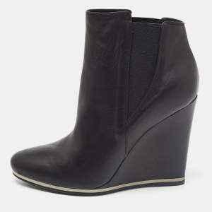 Le Silla Black Leather Wedge Ankle Boots Size 40