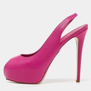 Le Silla Pink Leather Peep Toe Slingback Pumps Size 39  
