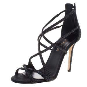 Le Silla Black Crystal Embellished Suede Strappy Sandals Size 38