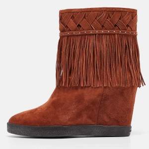 Le Silla Brown Suede Fringe Ankle Boots Size 38.5