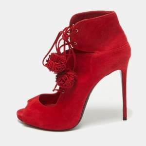 Le Silla Red Suede Lace Up Ankle Length Boots Size 40