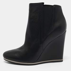 Le Silla Black Leather Wedge Booties Size 40