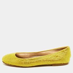 Le Silla Yellow Suede Crystal Embellished Ballet Flats Size 39