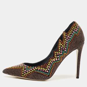 Le Silla Black Crystal Embellished Suede Pointed Toe Pumps Size 40