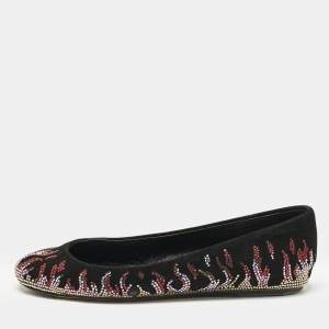 Pre Owned Le Silla Black Suede Fire Crystals Embellished Ballet Flats Size 36