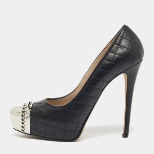 Pre Owned Le Silla Black Quilted Leather Spikes Platform Pumps Size 36.5