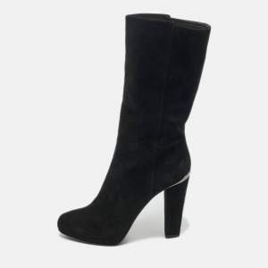 Pre Owned Le Silla Black Suede Zip Up Mid Calf Boots Size 41