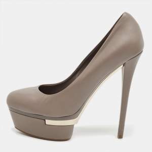 Pre Owned Le Silla Grey Leather Round Toe Platform Pumps Size 40