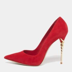 Pre Owned Le Silla Spiral Size 38.5 Red Suede Pumps