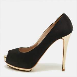 مملوكة مسبقًا Le Silla Size 38 Black Satin Platform Peep Toe Pumps