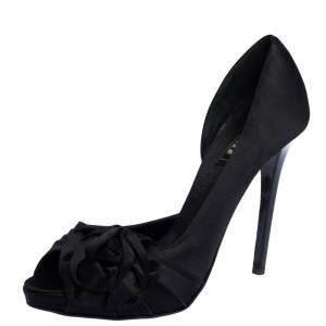 Le Silla Black Satin Bow D'Orsay Peep Toe Pumps Size 37