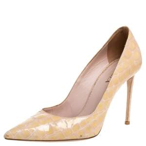 Pre Owned Le Silla Beige Croc Embossed Leather Eva Pointed Toe Pumps Size 38