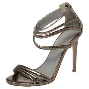 Le Silla Metallic Python Embossed Leather  Ankle Strap Sandals Size 38
