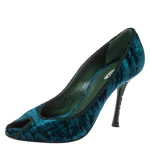 Le Silla Blue/Green Velvet Peep Toe Pumps Size 37