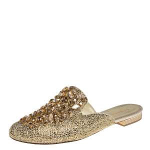 Le Silla Metallic Leather Crystal Embellished Flat Mules Size 37.5